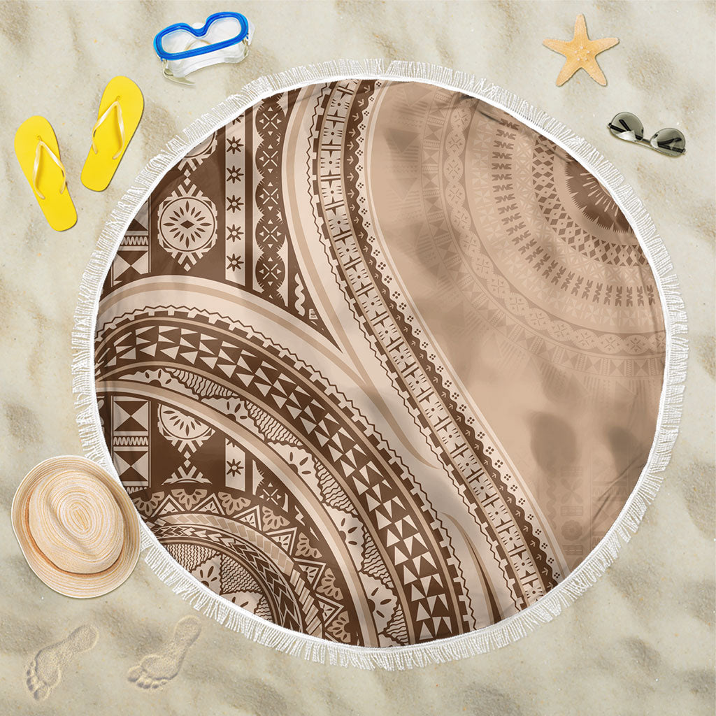 Bula Fiji Vintage Tapa Beach Blanket Kaivity Masi Wave Motifs - Mocha