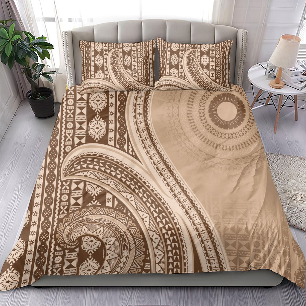 Bula Fiji Vintage Tapa Bedding Set Kaivity Masi Wave Motifs - Mocha