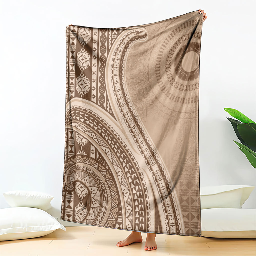 Bula Fiji Vintage Tapa Blanket Kaivity Masi Wave Motifs - Mocha