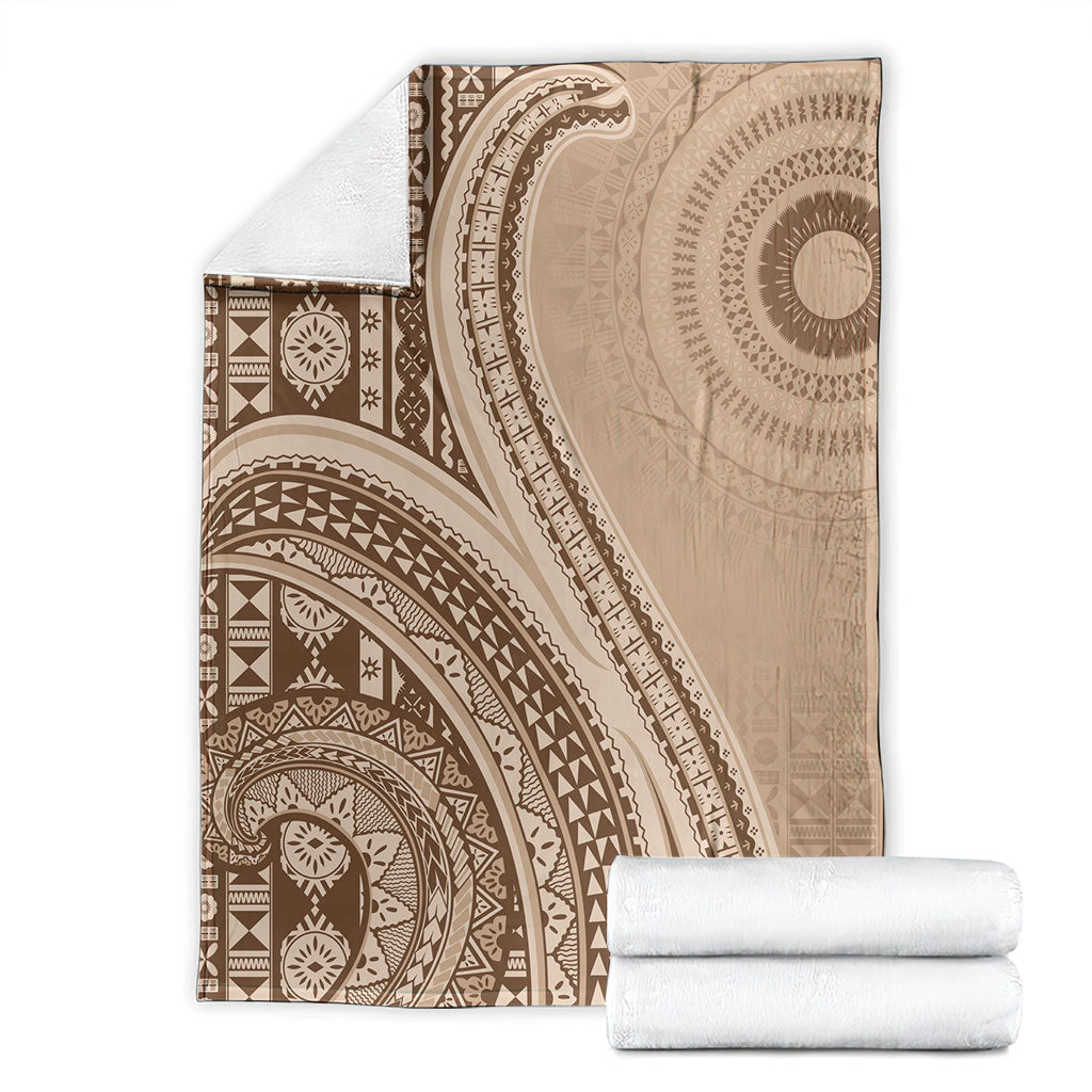 Bula Fiji Vintage Tapa Blanket Kaivity Masi Wave Motifs - Mocha