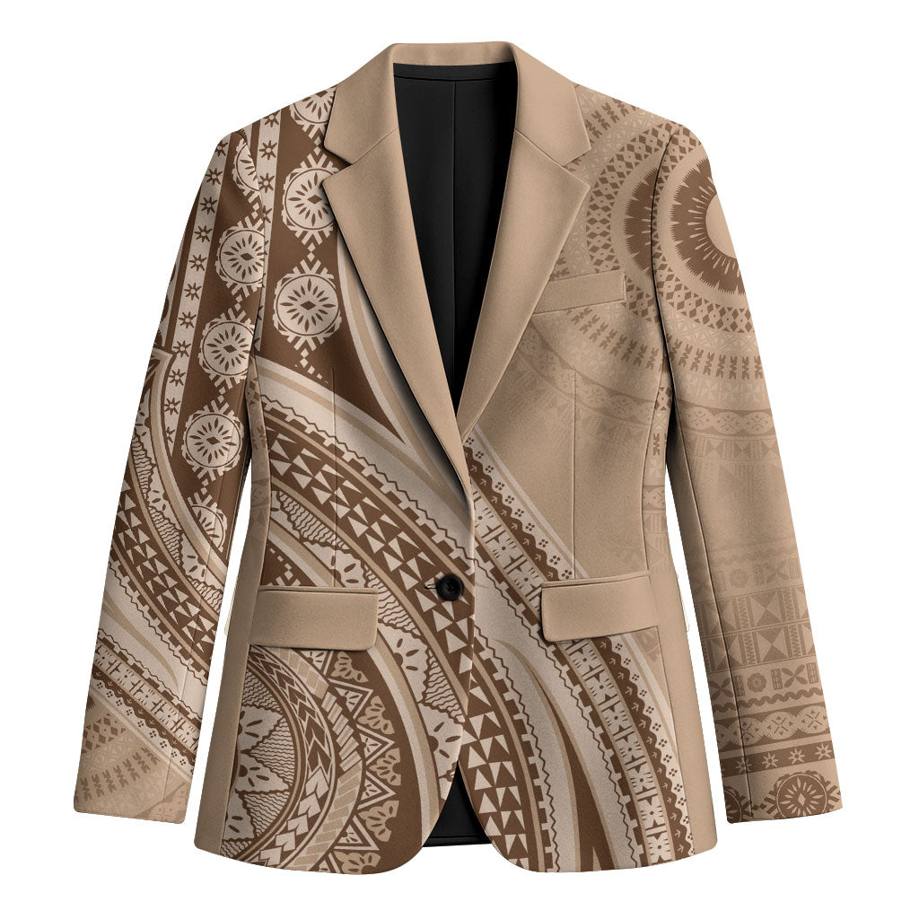 Bula Fiji Vintage Tapa Blazer Kaivity Masi Wave Motifs - Mocha