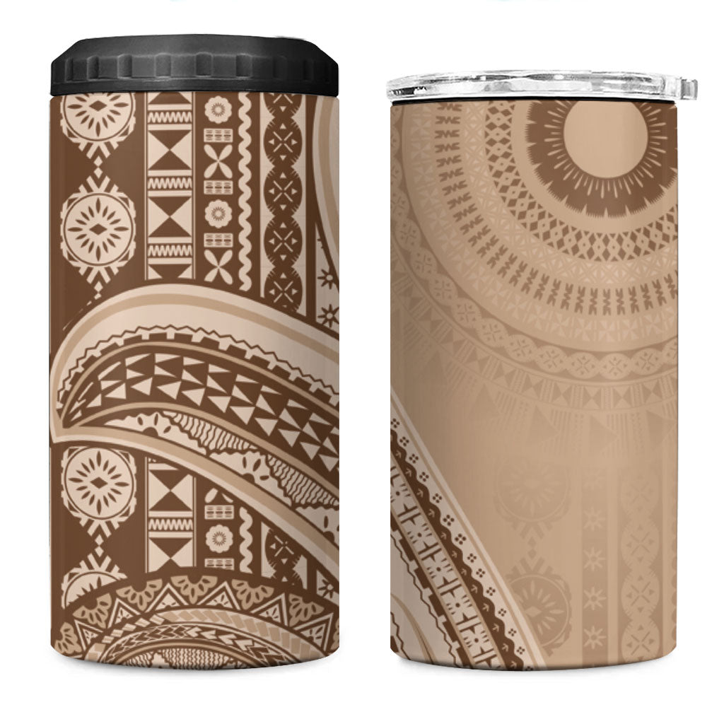 Bula Fiji Vintage Tapa 4 in 1 Can Cooler Tumbler Kaivity Masi Wave Motifs - Mocha