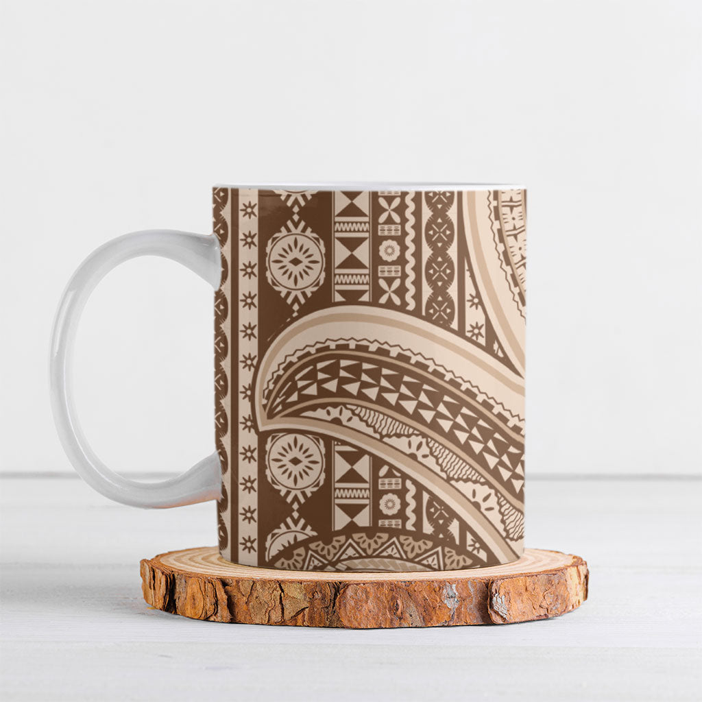 Bula Fiji Vintage Tapa Ceramic Mug Kaivity Masi Wave Motifs - Mocha