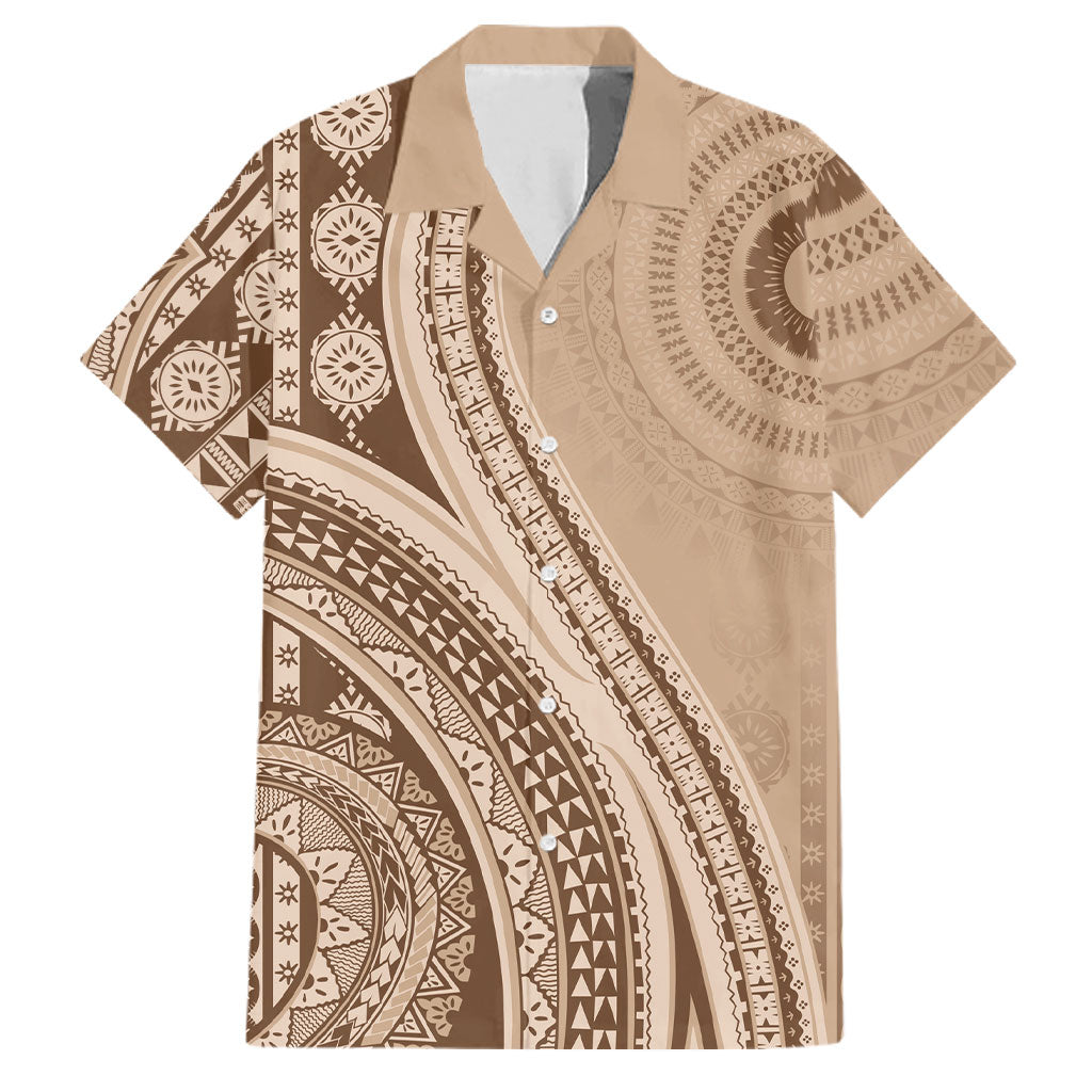 Bula Fiji Vintage Tapa Family Matching Mermaid Dress and Hawaiian Shirt Kaivity Masi Wave Motifs - Mocha