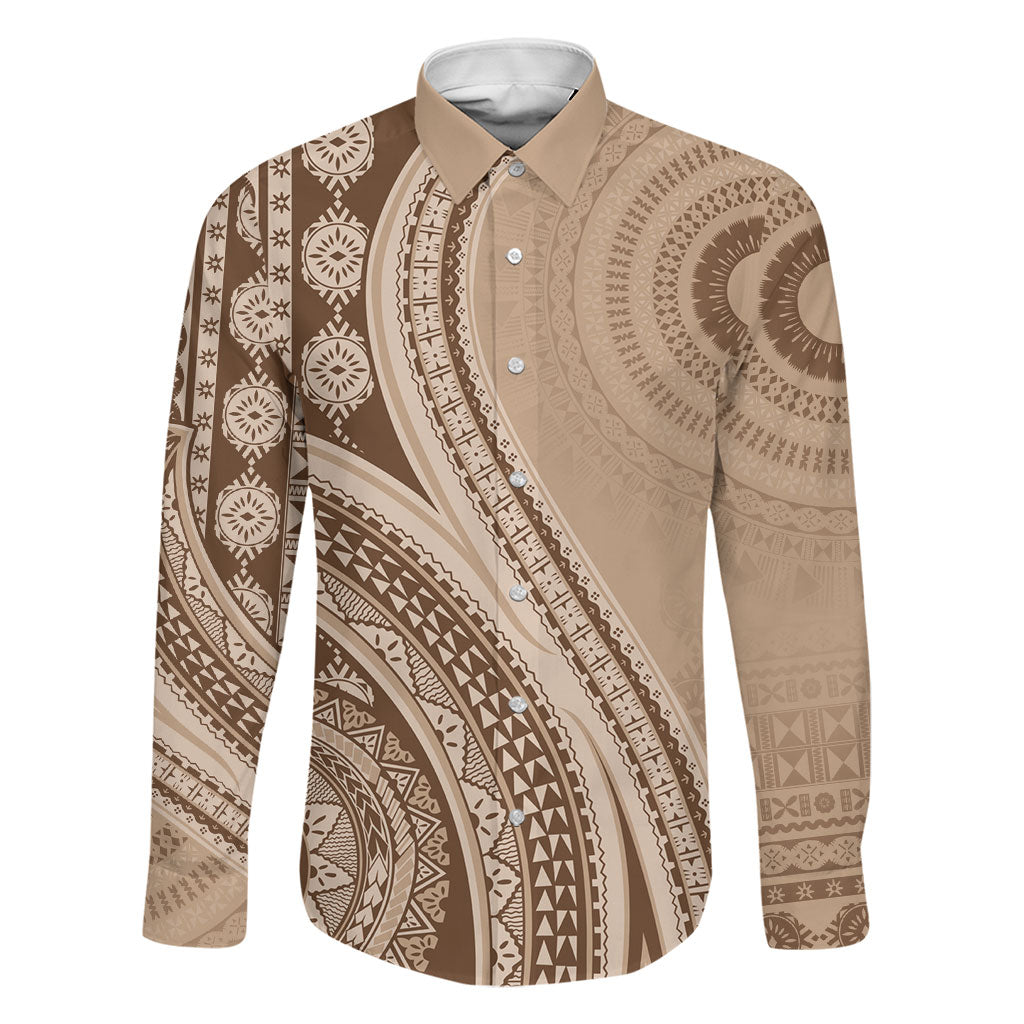 Bula Fiji Vintage Tapa Family Matching Mermaid Dress and Hawaiian Shirt Kaivity Masi Wave Motifs - Mocha