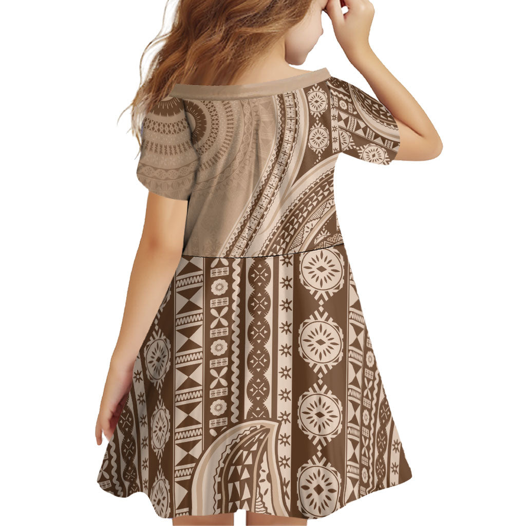 Bula Fiji Vintage Tapa Family Matching Off Shoulder Maxi Dress and Hawaiian Shirt Kaivity Masi Wave Motifs - Mocha
