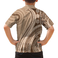 Bula Fiji Vintage Tapa Family Matching Off Shoulder Short Dress and Hawaiian Shirt Kaivity Masi Wave Motifs - Mocha