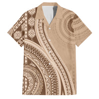 Bula Fiji Vintage Tapa Family Matching Puletasi and Hawaiian Shirt Kaivity Masi Wave Motifs - Mocha