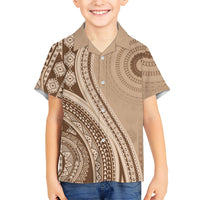 Bula Fiji Vintage Tapa Family Matching Puletasi and Hawaiian Shirt Kaivity Masi Wave Motifs - Mocha