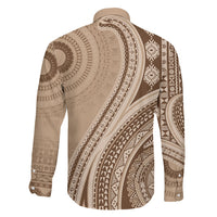 Bula Fiji Vintage Tapa Family Matching Short Sleeve Bodycon Dress and Hawaiian Shirt Kaivity Masi Wave Motifs - Mocha
