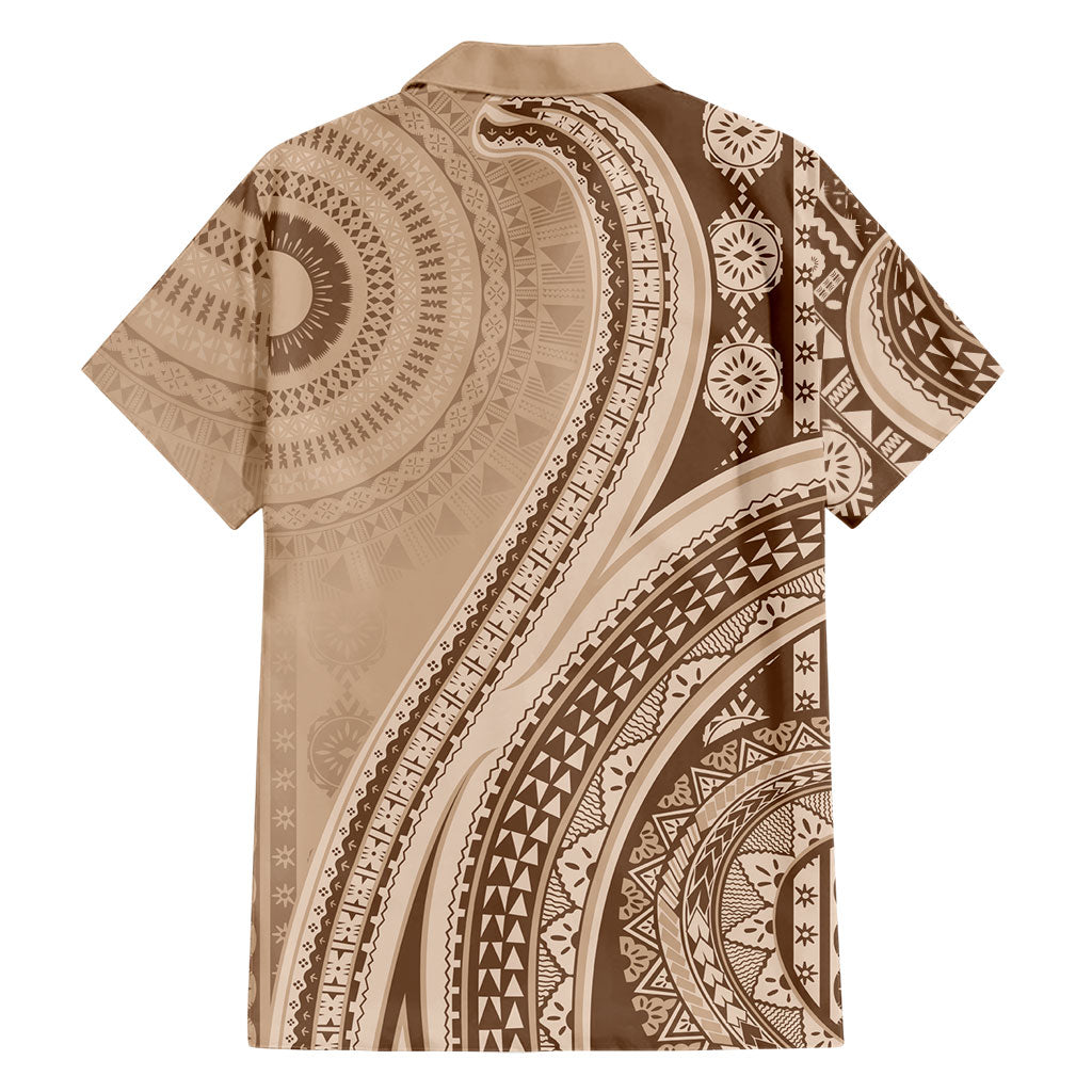 Bula Fiji Vintage Tapa Family Matching Tank Maxi Dress and Hawaiian Shirt Kaivity Masi Wave Motifs - Mocha