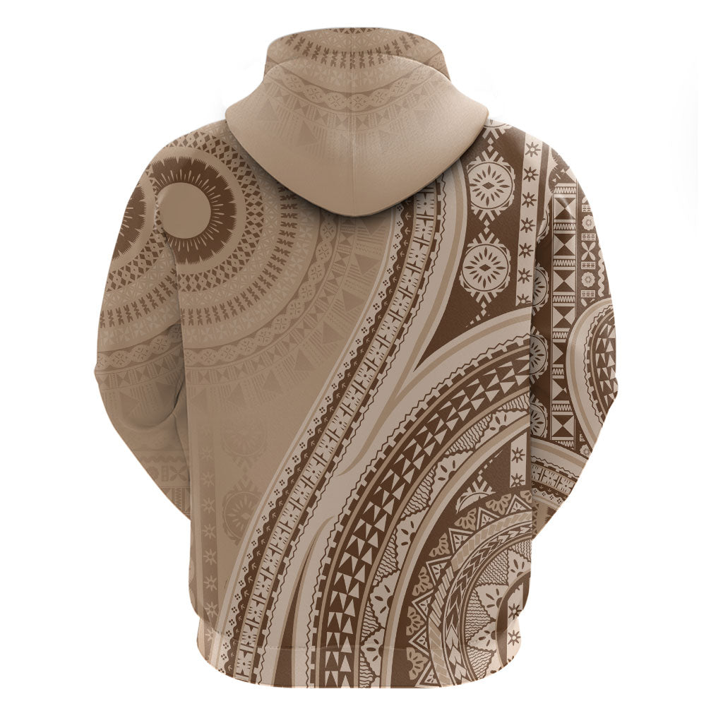 Bula Fiji Vintage Tapa Hoodie Kaivity Masi Wave Motifs - Mocha LT7 - Polynesian Pride
