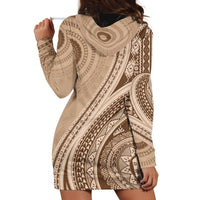 Bula Fiji Vintage Tapa Hoodie Dress Kaivity Masi Wave Motifs - Mocha LT7 - Polynesian Pride