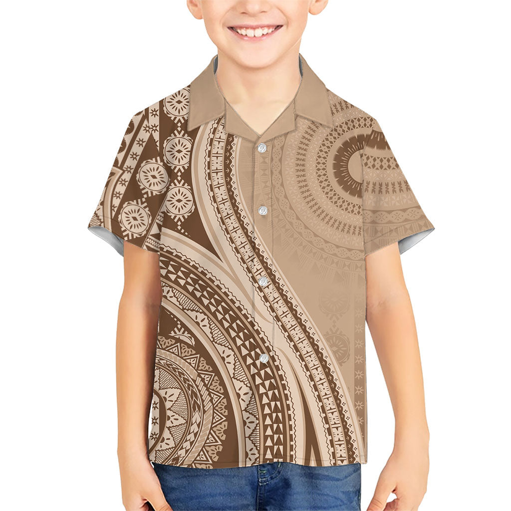 Bula Fiji Vintage Tapa Kid Hawaiian Shirt Kaivity Masi Wave Motifs - Mocha