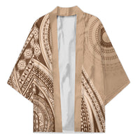 Bula Fiji Vintage Tapa Kimono Kaivity Masi Wave Motifs - Mocha LT7 Unisex Beige - Polynesian Pride