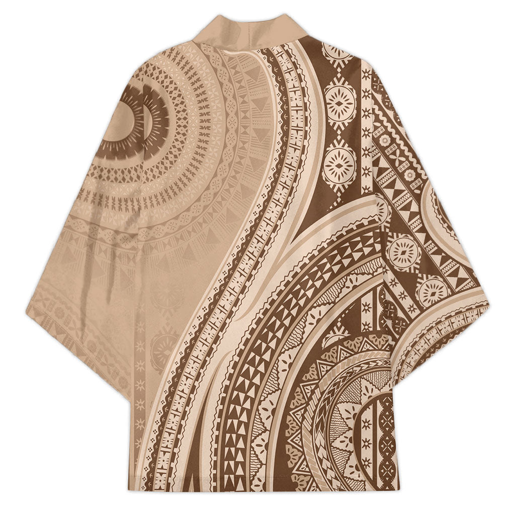 Bula Fiji Vintage Tapa Kimono Kaivity Masi Wave Motifs - Mocha LT7 - Polynesian Pride
