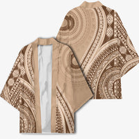 Bula Fiji Vintage Tapa Kimono Kaivity Masi Wave Motifs - Mocha LT7 - Polynesian Pride