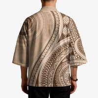 Bula Fiji Vintage Tapa Kimono Kaivity Masi Wave Motifs - Mocha LT7 - Polynesian Pride
