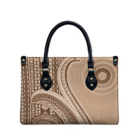 Bula Fiji Vintage Tapa Leather Bag Kaivity Masi Wave Motifs - Mocha