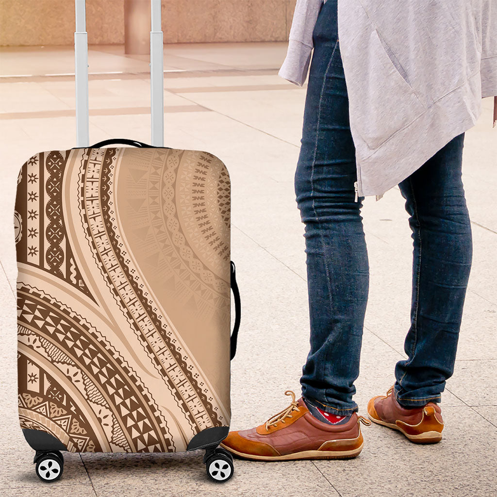 Bula Fiji Vintage Tapa Luggage Cover Kaivity Masi Wave Motifs - Mocha