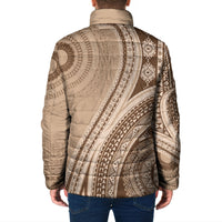 Bula Fiji Vintage Tapa Padded Jacket Kaivity Masi Wave Motifs - Mocha