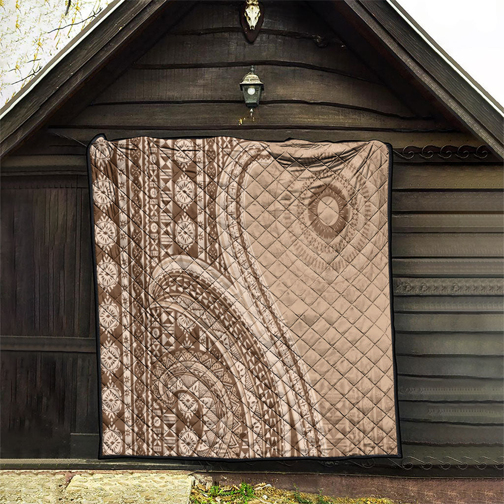 Bula Fiji Vintage Tapa Quilt Kaivity Masi Wave Motifs - Mocha