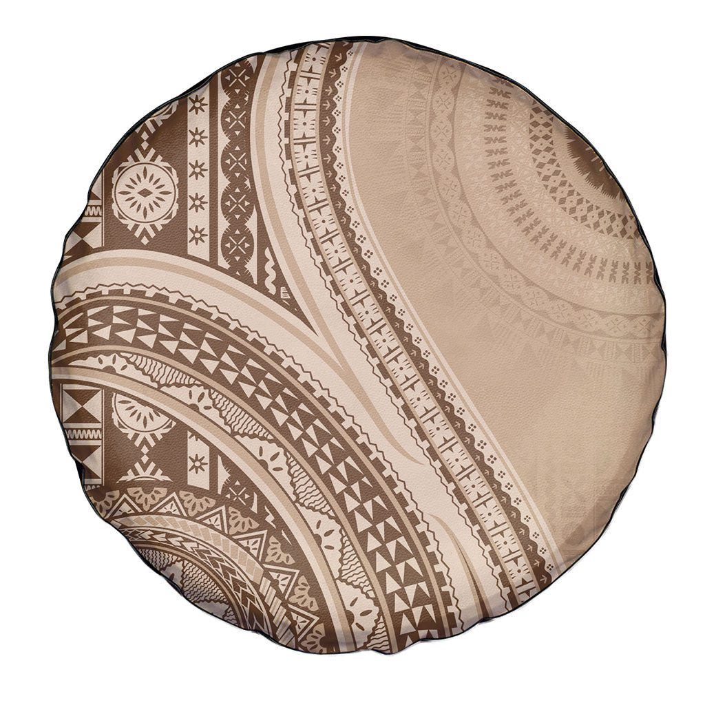 Bula Fiji Vintage Tapa Spare Tire Cover Kaivity Masi Wave Motifs - Mocha