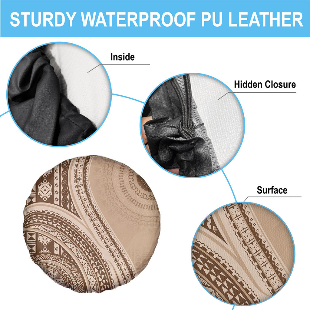 Bula Fiji Vintage Tapa Spare Tire Cover Kaivity Masi Wave Motifs - Mocha