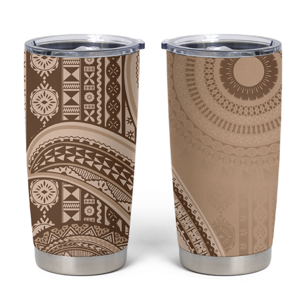 Bula Fiji Vintage Tapa Tumbler Cup Kaivity Masi Wave Motifs - Mocha LT7 Beige - Polynesian Pride