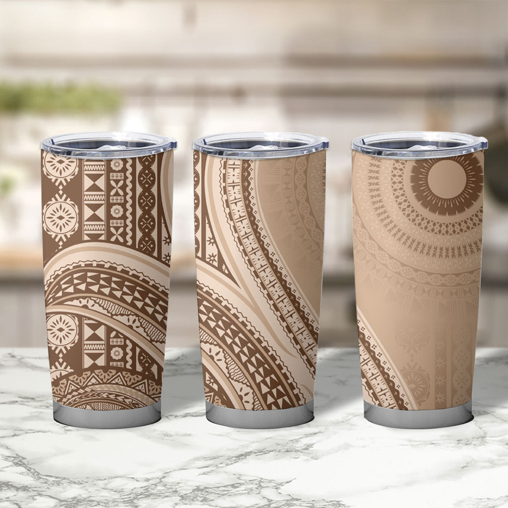 Bula Fiji Vintage Tapa Tumbler Cup Kaivity Masi Wave Motifs - Mocha LT7 - Polynesian Pride
