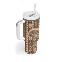 Bula Fiji Vintage Tapa Tumbler With Handle Kaivity Masi Wave Motifs - Mocha LT7 - Polynesian Pride