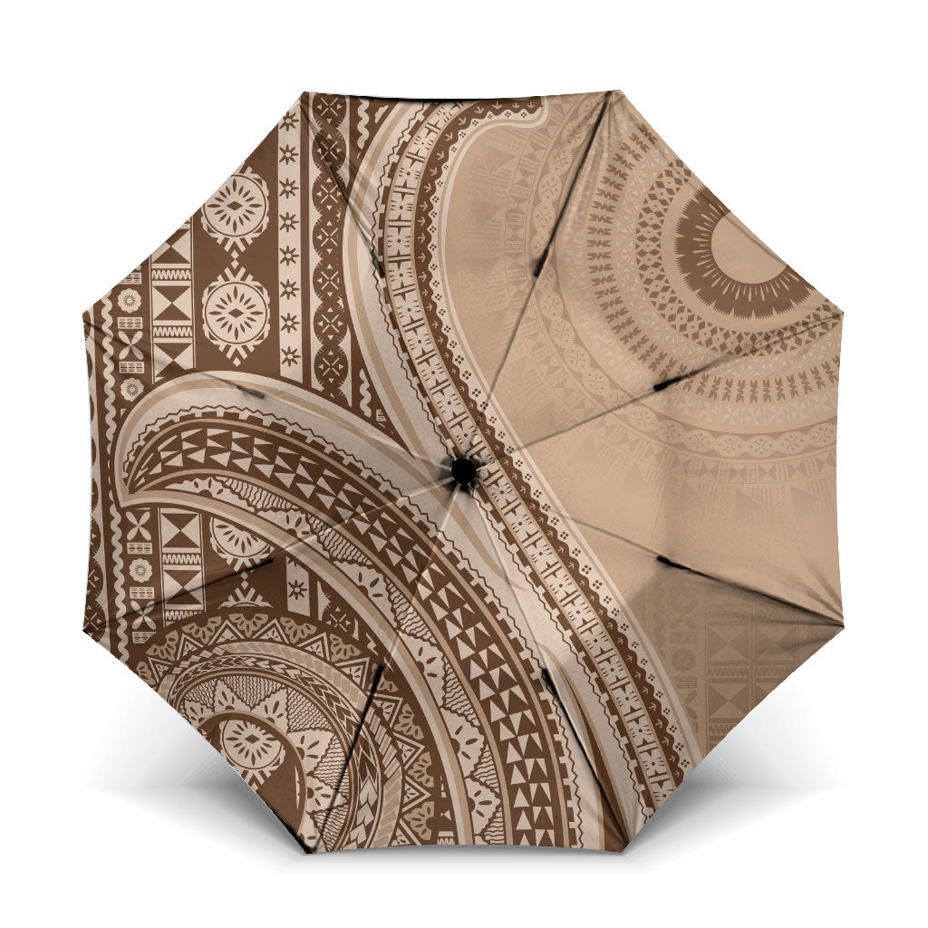 Bula Fiji Vintage Tapa Umbrella Kaivity Masi Wave Motifs - Mocha