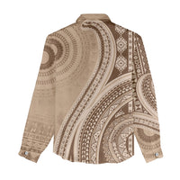 Bula Fiji Vintage Tapa Women Casual Shirt Kaivity Masi Wave Motifs - Mocha LT7 - Polynesian Pride
