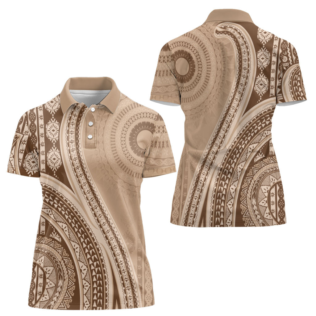 Bula Fiji Vintage Tapa Women Polo Shirt Kaivity Masi Wave Motifs - Mocha LT7 - Polynesian Pride