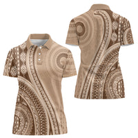 Bula Fiji Vintage Tapa Women Polo Shirt Kaivity Masi Wave Motifs - Mocha LT7 - Polynesian Pride
