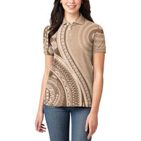 Bula Fiji Vintage Tapa Women Polo Shirt Kaivity Masi Wave Motifs - Mocha LT7 - Polynesian Pride
