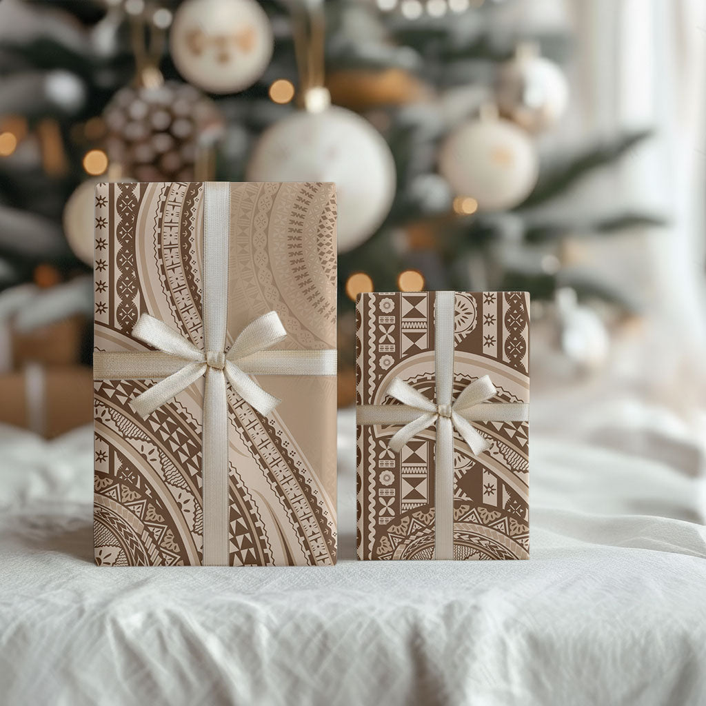 Bula Fiji Vintage Tapa Wrapping Paper Kaivity Masi Wave Motifs - Mocha