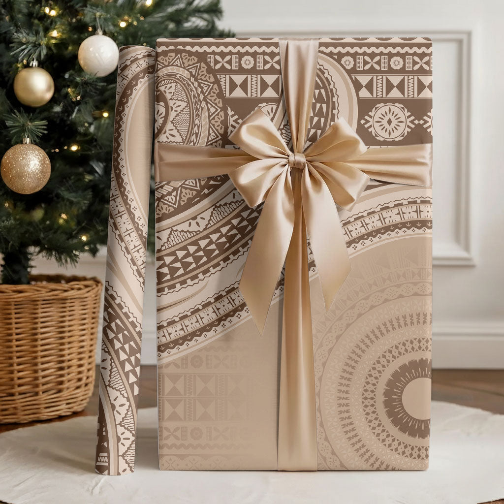 Bula Fiji Vintage Tapa Wrapping Paper Kaivity Masi Wave Motifs - Mocha