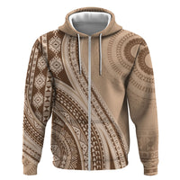 Bula Fiji Vintage Tapa Zip Hoodie Kaivity Masi Wave Motifs - Mocha LT7 Zip Hoodie Beige - Polynesian Pride