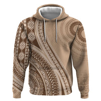 Bula Fiji Vintage Tapa Zip Hoodie Kaivity Masi Wave Motifs - Mocha LT7 Pullover Hoodie Beige - Polynesian Pride