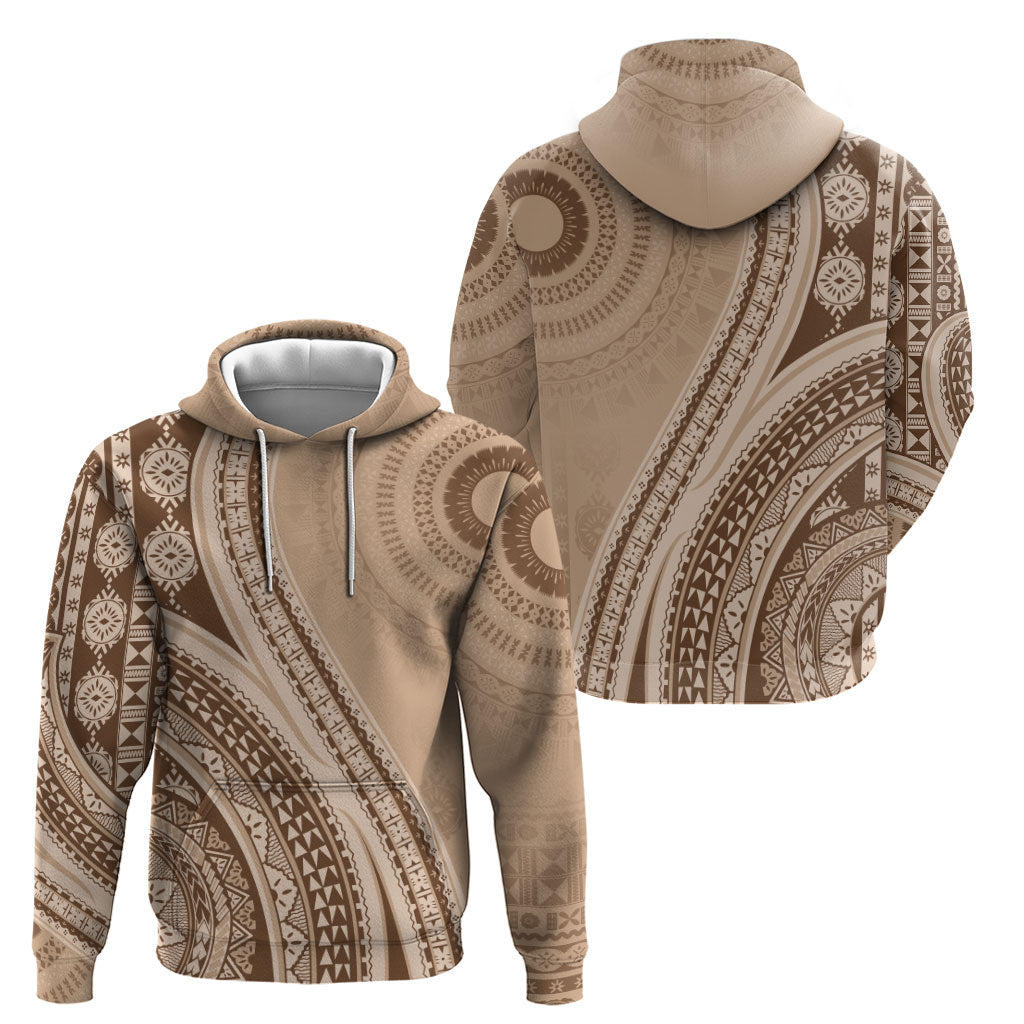 Bula Fiji Vintage Tapa Zip Hoodie Kaivity Masi Wave Motifs - Mocha LT7 - Polynesian Pride