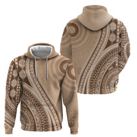 Bula Fiji Vintage Tapa Zip Hoodie Kaivity Masi Wave Motifs - Mocha LT7 - Polynesian Pride