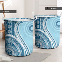 Bula Fiji Vintage Tapa Laundry Basket Kaivity Masi Wave Motifs - Turquoise