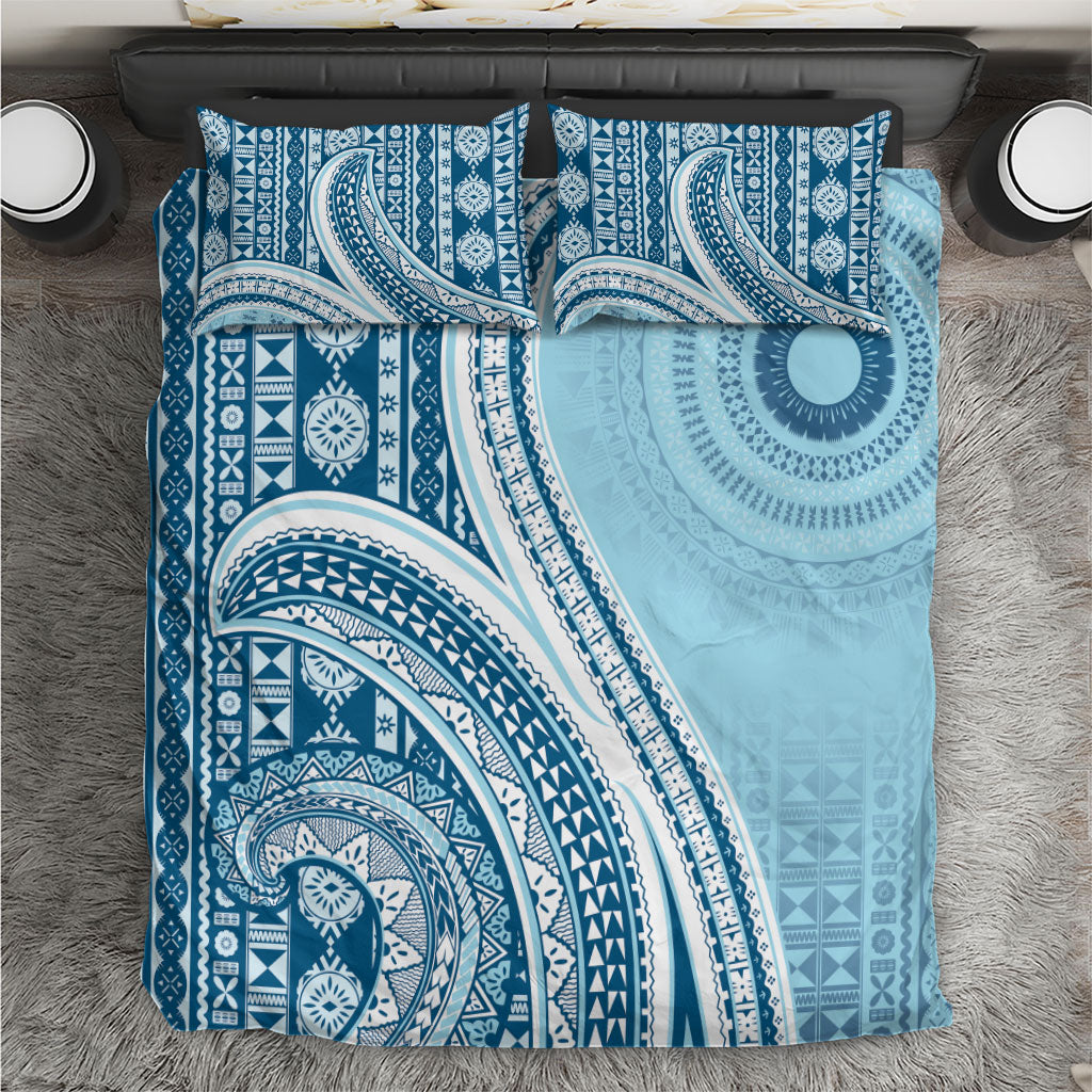 Bula Fiji Vintage Tapa Bedding Set Kaivity Masi Wave Motifs - Turquoise