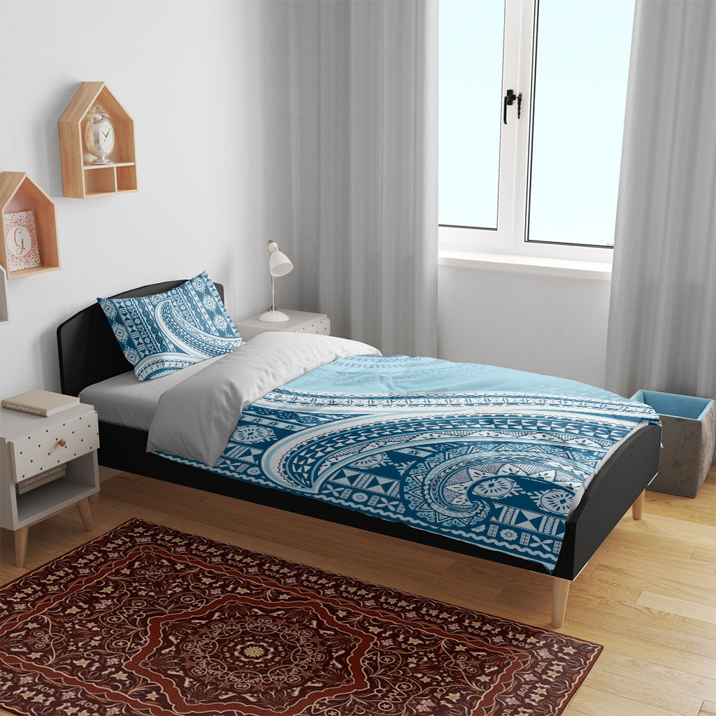 Bula Fiji Vintage Tapa Bedding Set Kaivity Masi Wave Motifs - Turquoise