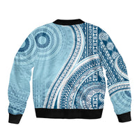 Bula Fiji Vintage Tapa Bomber Jacket Kaivity Masi Wave Motifs - Turquoise