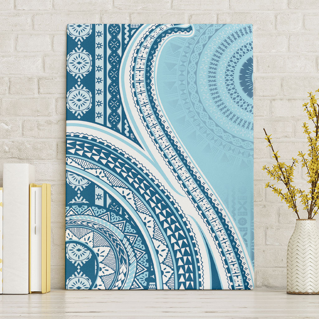 Bula Fiji Vintage Tapa Canvas Wall Art Kaivity Masi Wave Motifs - Turquoise LT7 Without Frame Turquoise - Polynesian Pride