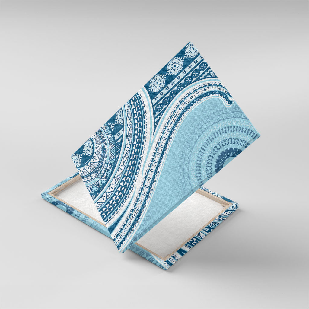 Bula Fiji Vintage Tapa Canvas Wall Art Kaivity Masi Wave Motifs - Turquoise LT7 With Frame Turquoise - Polynesian Pride