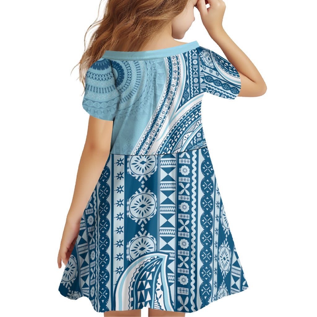 Bula Fiji Vintage Tapa Family Matching Mermaid Dress and Hawaiian Shirt Kaivity Masi Wave Motifs - Turquoise