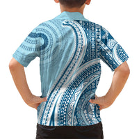 Bula Fiji Vintage Tapa Family Matching Off The Shoulder Long Sleeve Dress and Hawaiian Shirt Kaivity Masi Wave Motifs - Turquoise